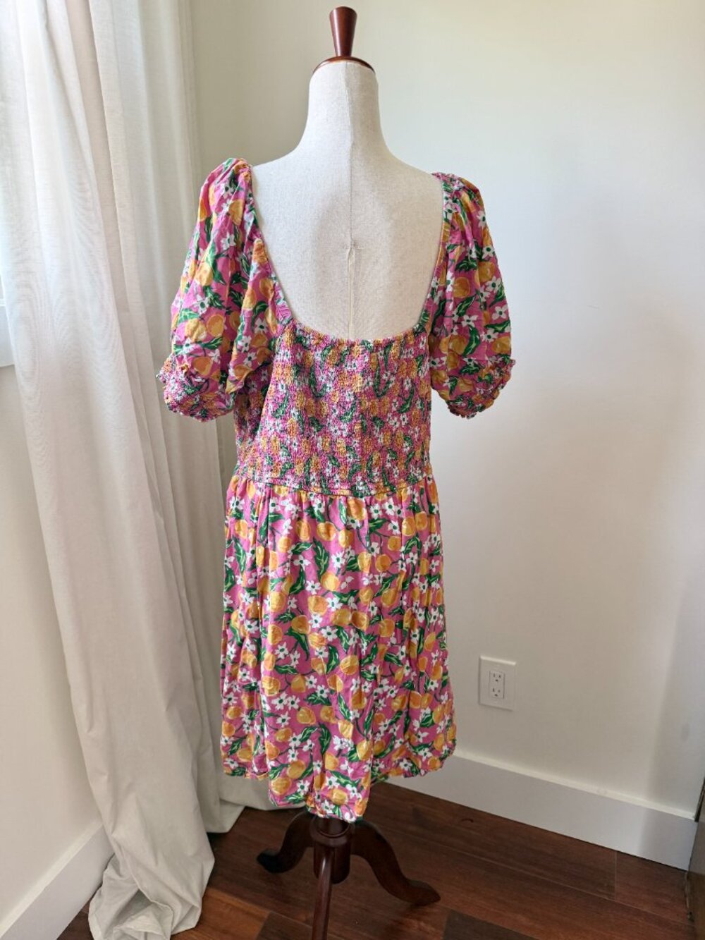 Draper James Dress 2X Pink Citrus Floral Puff Sleeve Smocked Mini - Picture 4 of 8